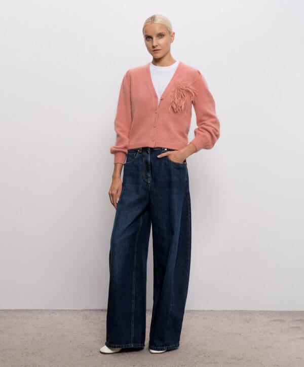 TWINSET 262TP3261 ženska pletena jopica z broško – roza