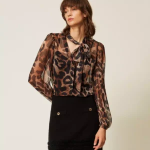 TWINSET bluza z živalskim vzorcem in pentljo