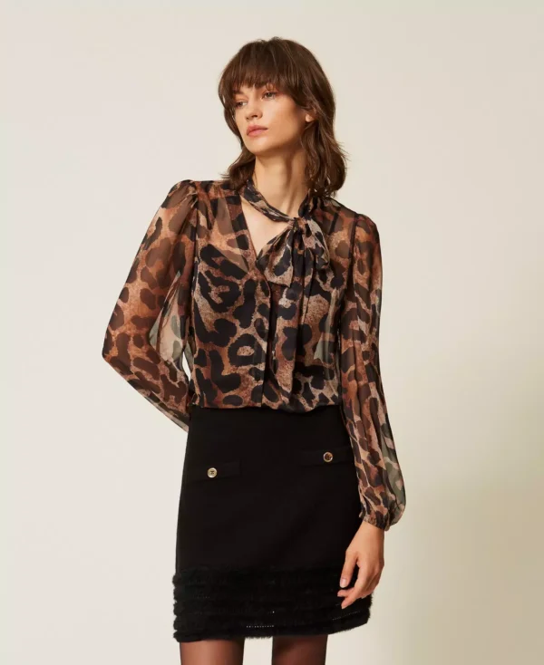 TWINSET bluza z živalskim vzorcem in pentljo