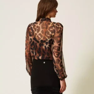 TWINSET bluza z živalskim vzorcem in pentljo