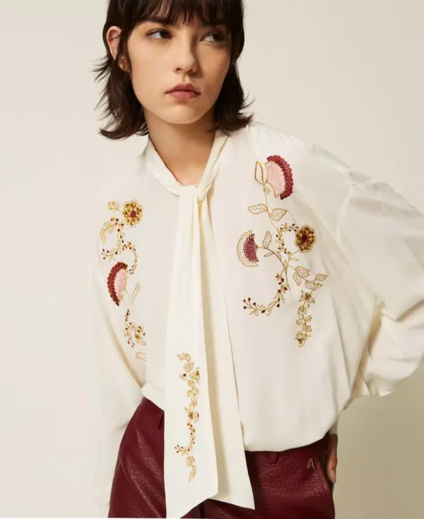 TWINSET ACTITUDE bluza iz viskoznega krepa - Bela