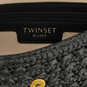 TWINSET črna torbica iz rafije z logotipom