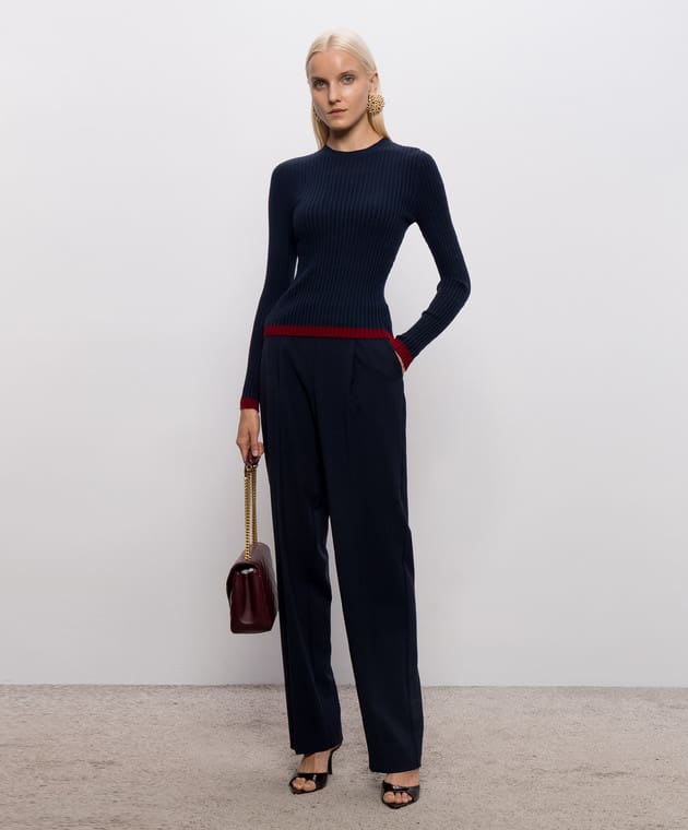 TWINSET pleteni pulover z obrobo - Moder