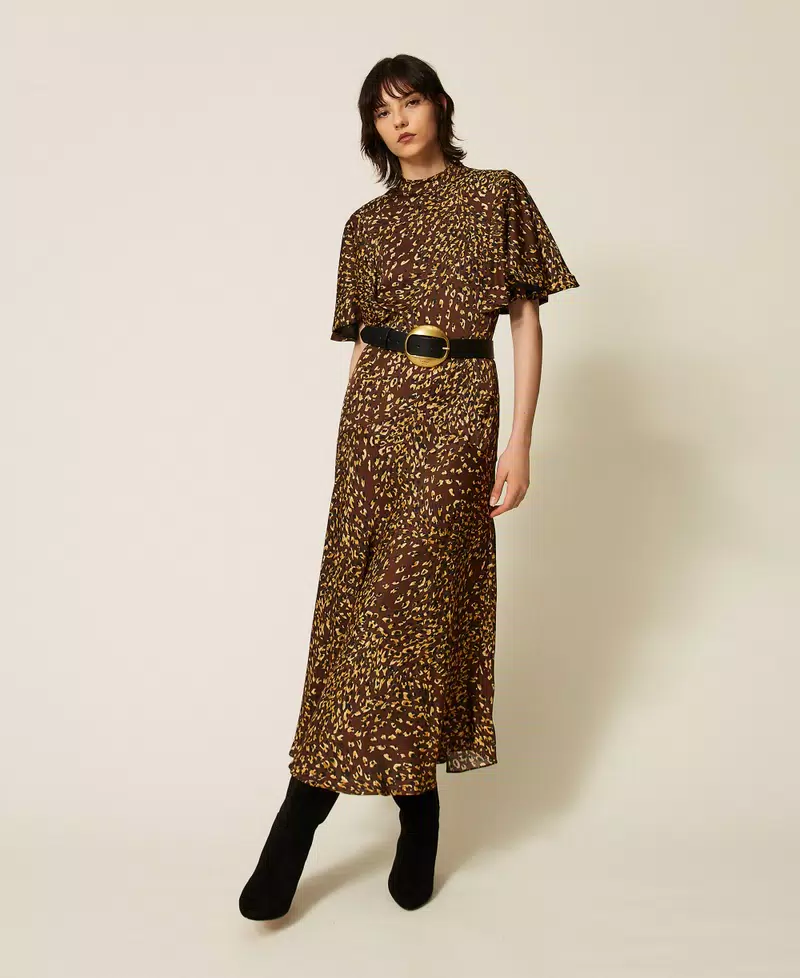TWINSET dolga satenasta obleka z živalskim vzorcem