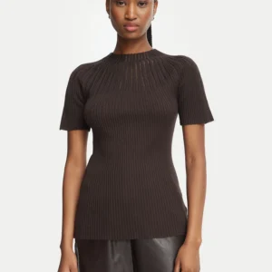 Rinascimento ženska bluza s slim fit krojem – temno rjava